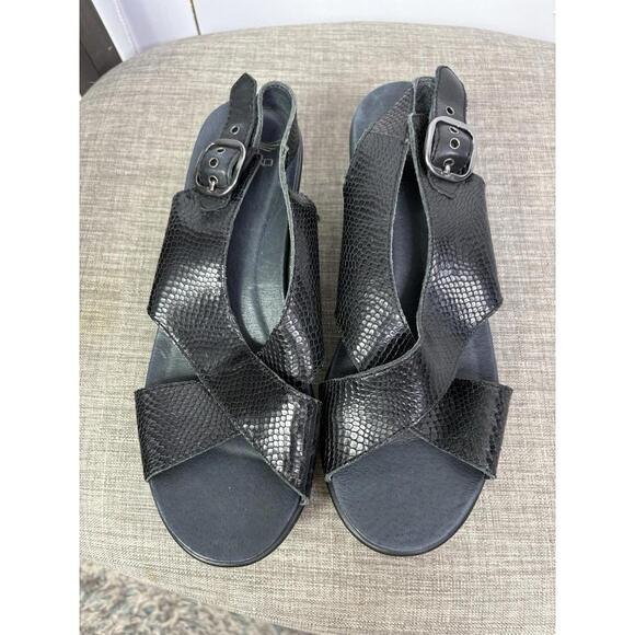 Dansko Shoes Womens Size 39 8.5 Jacinda Slingback Sandals Wedge Leather Black - Picture 6 of 10